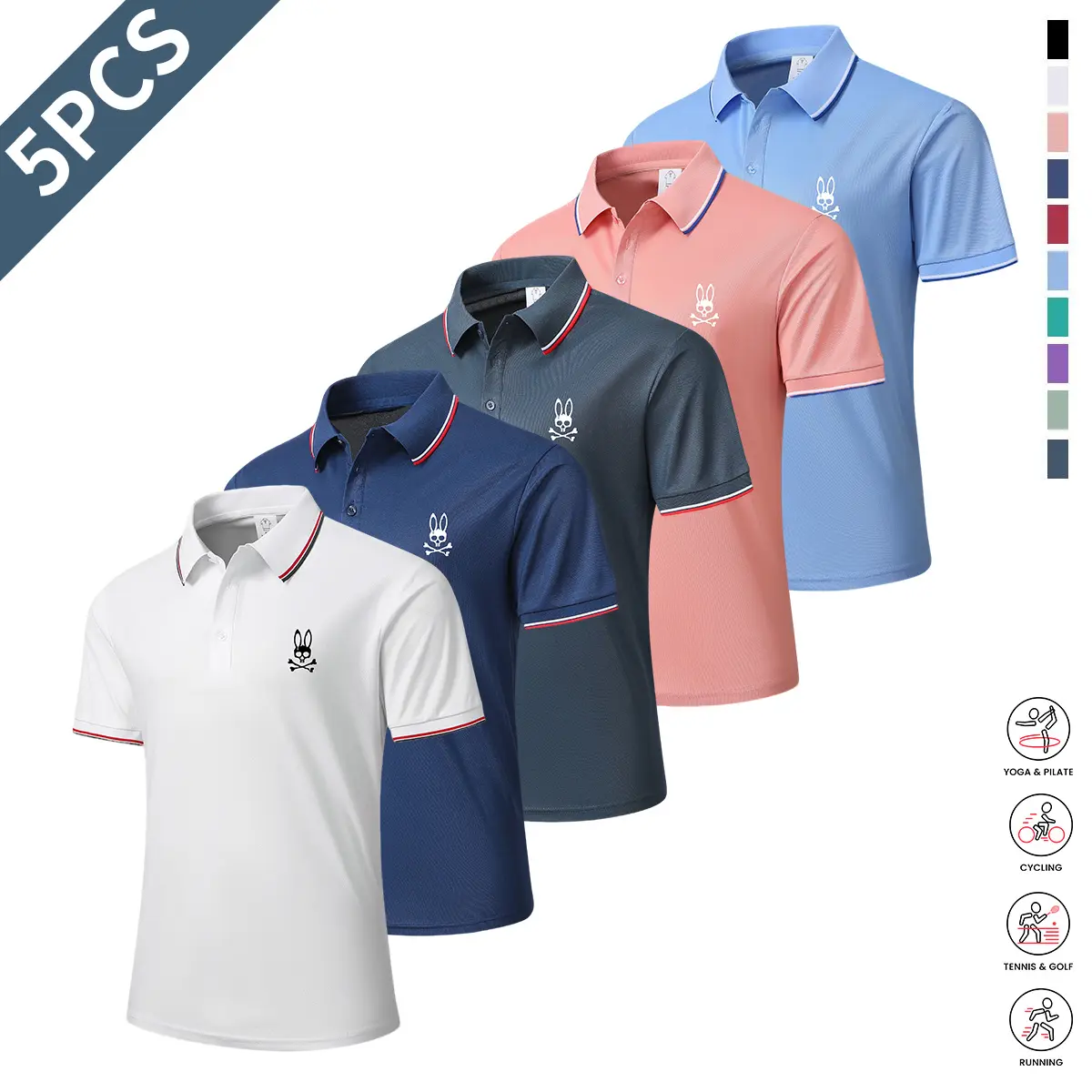 Men’s 5-pack: moisture-wicking, breathable T-shirts; polo shirts with a polo collar; men’s fashion ribbed sleeves; summer polos; summer apparel; menswear,summerwins,father'sdaygifts