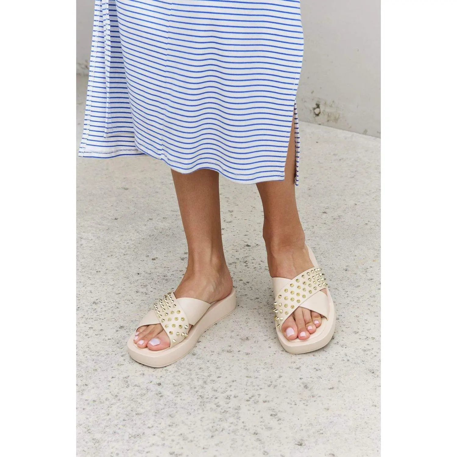 Forever Link Studded Cross Strap Sandals in Cream