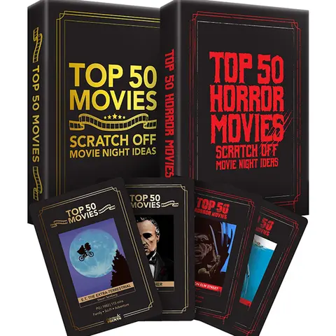 Fan Bundle: Top 50 & 50 Horror Movie Scratch Off Decks - Complete Challenge, Enhance Movie Nights!
