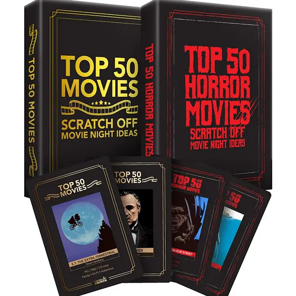 Fan Bundle: Top 50 & 50 Horror Movie Scratch Off Decks - Complete Challenge, Enhance Movie Nights!