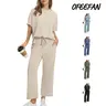OFEEFAN Two Piece Sets for Women Summer Outfits Oversized Wide Leg Crop Pants Lounge Sets Airport Beach Vacation Clothes |(Size Up 1-2 for Oversized Look) Casual Shortsleeve