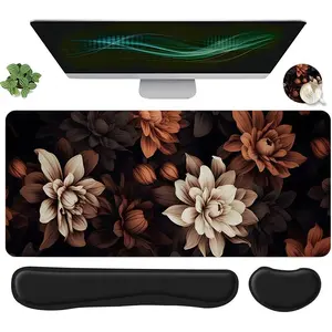 Floral Pattern Mouse Pad Set, Multifunctional 4 Counts/set Waterproof Mouse Pad & Keyboard Wrist Rest & Coaster, Ergonomic Wrist Support, Computer Mat, Suitable for Home Office Gaming, Desk Accessories