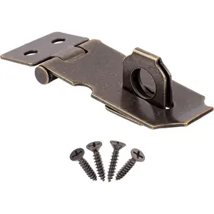 Antique Brass Finished Steel Hasp Set - 1 1/2" x 3/4" - Antique and Modern Furniture Cabinet Doors, Trunk, Chest, Box | HS2-SAB