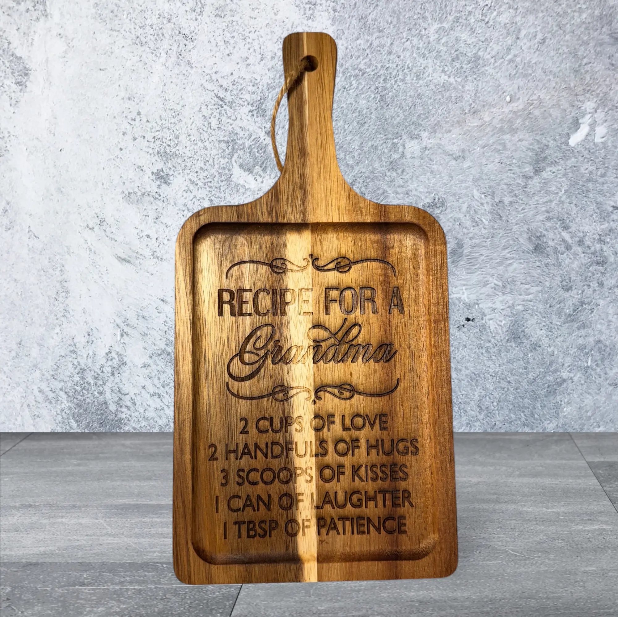 12 x 6 Inch Recipe for Grandma Engraved Cutting Board, Gifts for Grandma
