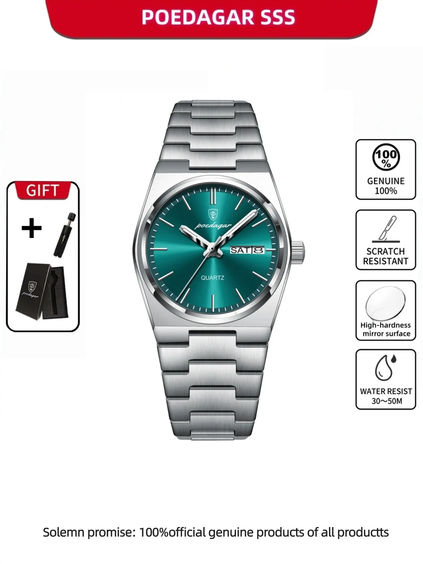 POEDAGAR Men's Luxury Watch Waterproof Night Light Date Week Stainless Steel Men's Watch Casual Simple Quartz Men's Watch Luminous Waterproof Watch Modern Fashionable Wristwatch Analog Watch Modern Watches Ideal Gift Choice