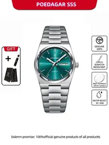 POEDAGAR Men's Luxury Watch Waterproof Night Light Date Week Stainless Steel Men's Watch Casual Simple Quartz Men's Watch Luminous Waterproof Watch Modern Fashionable Wristwatch Ideal Gift Choice