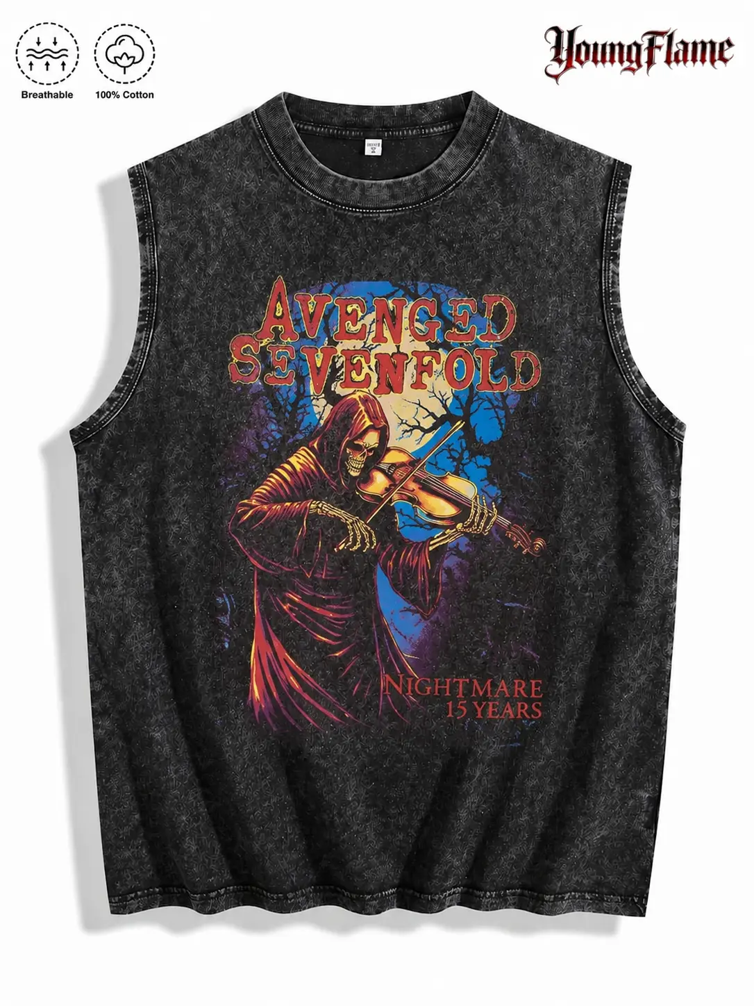 Vintage Acid Wash Heavy Metal Reaper graphic tees A comfortable summer gift Goth streetwear y2k clothing Men Sleeveless Muscle Shirt oversized t-shirt humorous tshirt fall fashion outfit casual cotton