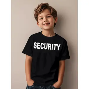 Security Guard T-Shirt with REALISTIC Badge-Like Patch - Short Sleeve Role-Play Outfit for &, Events, Parties, Casual Wear - Easy-Care Machine Washable (White with Black Text) (3-13Y)