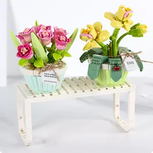 Mini Bonsai Flower Micro Building Blocks, 409pcs/set Diy Green Plant Bouquet Potted Model Flower Block Home Decoration Girl Gift Children's Toys,  Toys for Kids