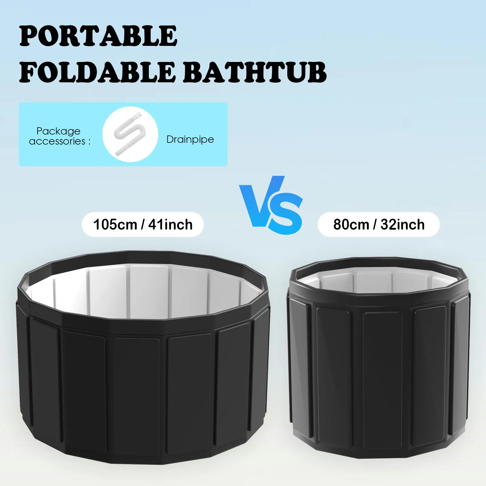 Adult-Use Modern Round ABS Plastic Foldable Bathtub - Space-Saving, Extra Large, Portable, Full-Body Immersion, Dual Drains, Outdoor Ready, Ideal for Tiny Homes, Apartments