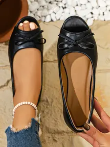 Trendy Bowknot Fish Mouth Shoes Women, Flat Low-Top Design, New Arrival Summer 2026 Commuter Single Shoe, Stylish Comfortable Footwear