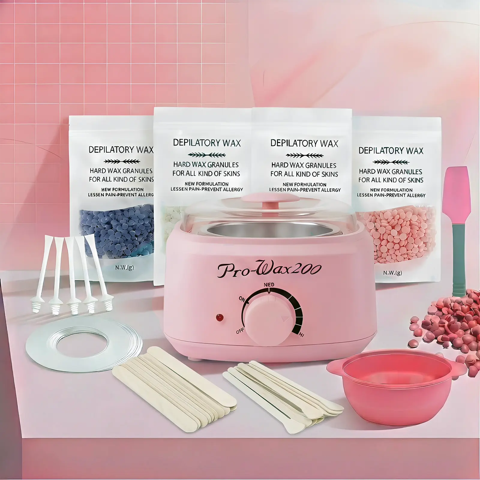 Deluxe Home Wax Warmer Kit for Women - Smooth Body Care Cosmetic Set with Easy-Clean Silicone Bowl, 400g Natural Hard Wax Beans, 30 Sticks for Peach Bikini Hair Removal, Face, Eyebrow