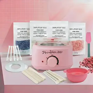 Deluxe Waxing Kit for Women & Men – Home Wax Warmer Set with Easy-Clean Silicone Bowl, 400g Natural Hard Wax Beans & 30 Sticks for Bikini, Face & Eyebrow