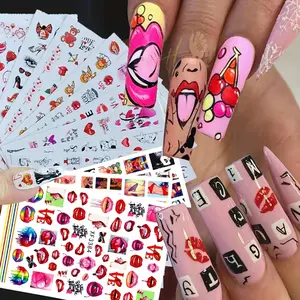 Sparkling 12pcs Valentine's Day Nail Art Stickers - Self-Adhesive & Easy to Apply for Acrylic & Natural Nails - Cartoon Designs 12Pc/B10036