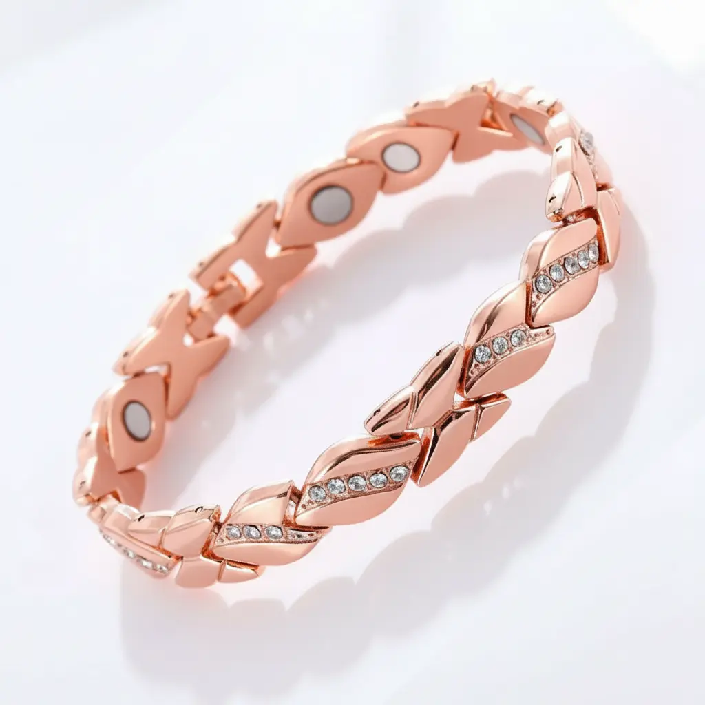 Elegant Magnetic Leaf Bracelet for Women with Crystal Accents - Perfect Gift for Mother’s Day, Christmas, Valentine’s Day - Versatile for Parties & Casual Attire, Sophisticated Jewelry, Polished Finish