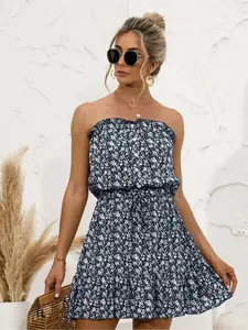 Women's Floral Print Sleeveless Tube Dress, Elegant Fashion Casual Dress for Daily Outdoor Wear, Women's Dress for Summer