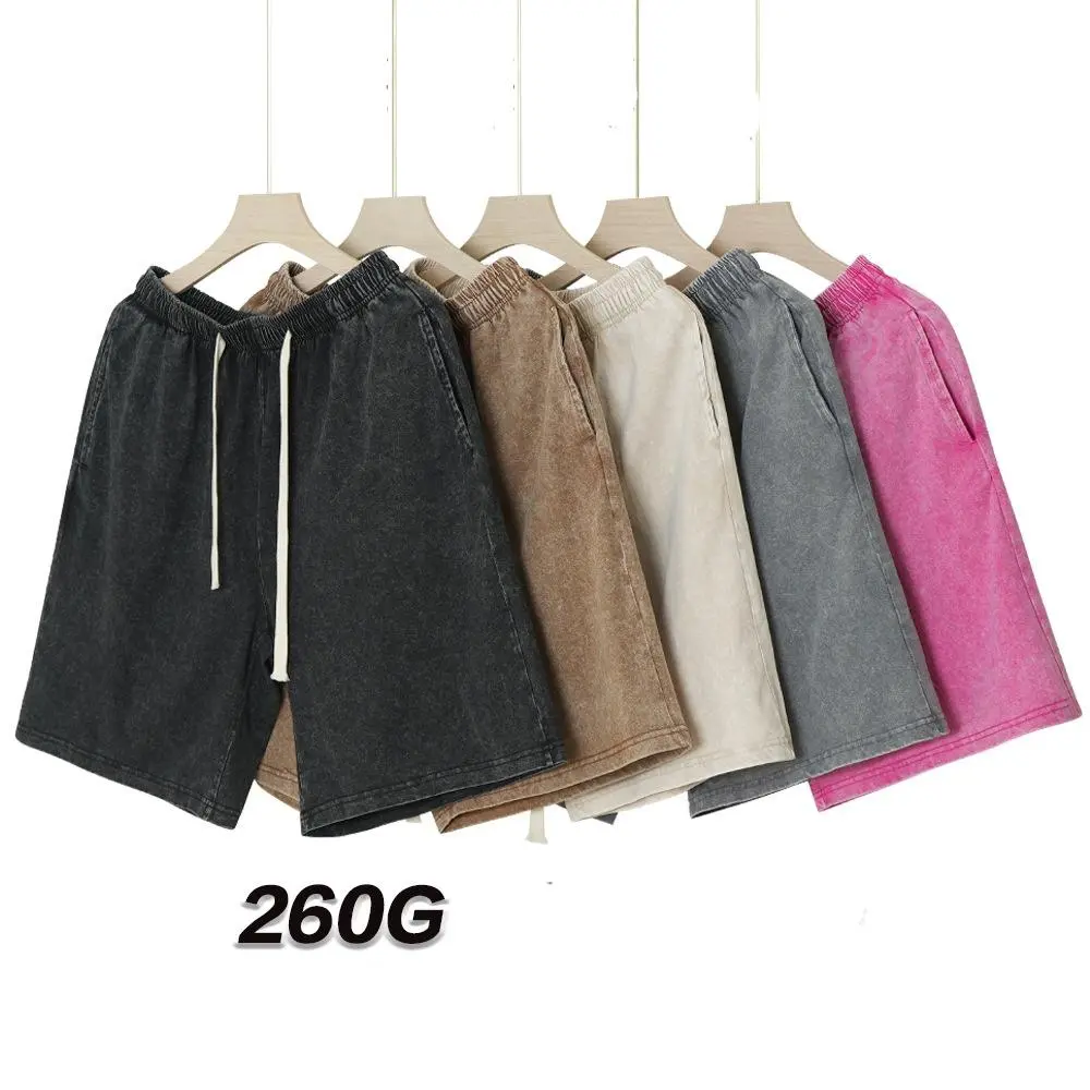 Summer men's retro vintage casual shorts,100% Cotton 260G loose and comfortable solid color shorts, gym fitness shorts
