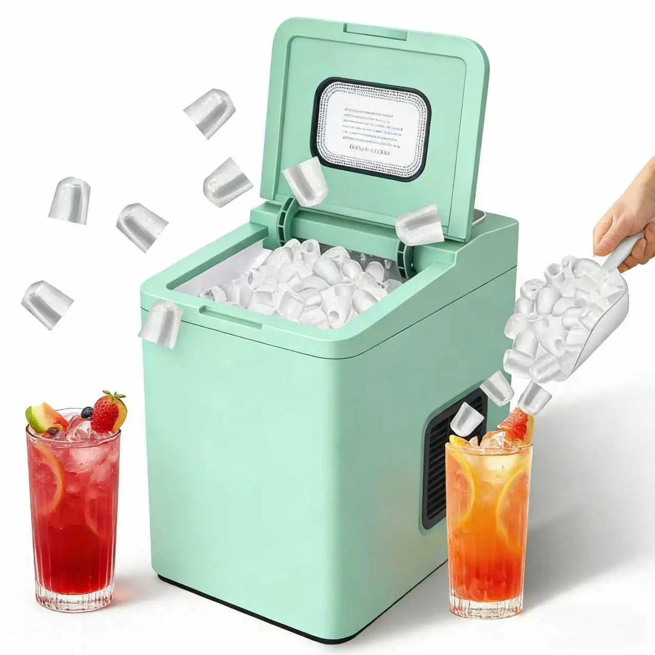 26Lbs Countertop Ice Maker, 6-8 Mins Fast Bullet Ice Machine with Touch Control Panel, Self-Cleaning & 2 Ice Sizes, 112W Low Power Quiet Portable Ice Maker with Overheat Protection for Home Kitchen Bar Party