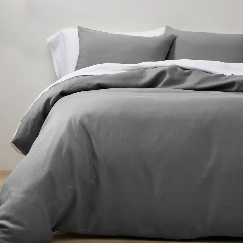 Full/Queen Linen Duvet & Sham Set Dark Gray - Casaluna: Woven Textile Zipper Closure OEKO-TEX Certified