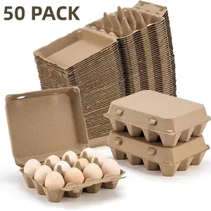 50 Pack Egg Cartons, 3x4 Style Paper Pulp Egg Trays, Sturdy & Reusable Egg Holder 12 Count Dozen Chicken Egg Storage Tray for Farmers, Home Use & Transport
