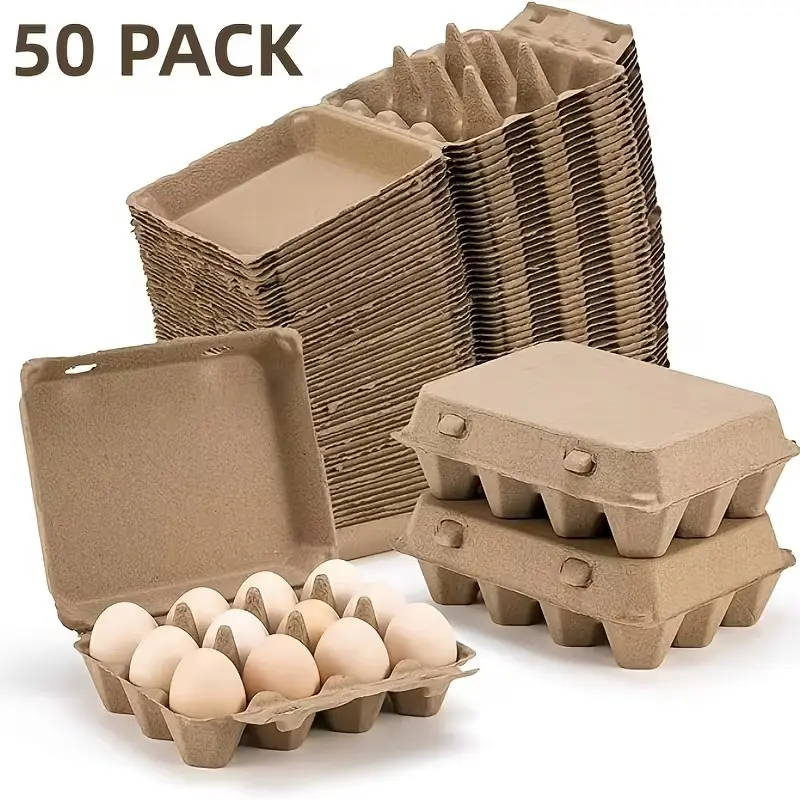 50 Pack Egg Cartons, 3x4 Style Paper Pulp Egg Trays, Sturdy & Reusable Egg Holder 12 Count Dozen Chicken Egg Storage Tray for Farmers, Home Use & Transport Egg Cools Egg Cradle Egg Display Egg Coop