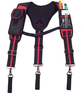 Tool Belt Suspenders Construction Work Suspenders with  Pocket, Large Moveable Phone Holder, Pencil Holder
