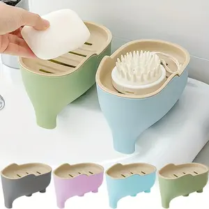 Soap Box New Double Layer Creative Cute Elephant Shape for Bathroom Additions Home Decoration Drain Rack Kitchen