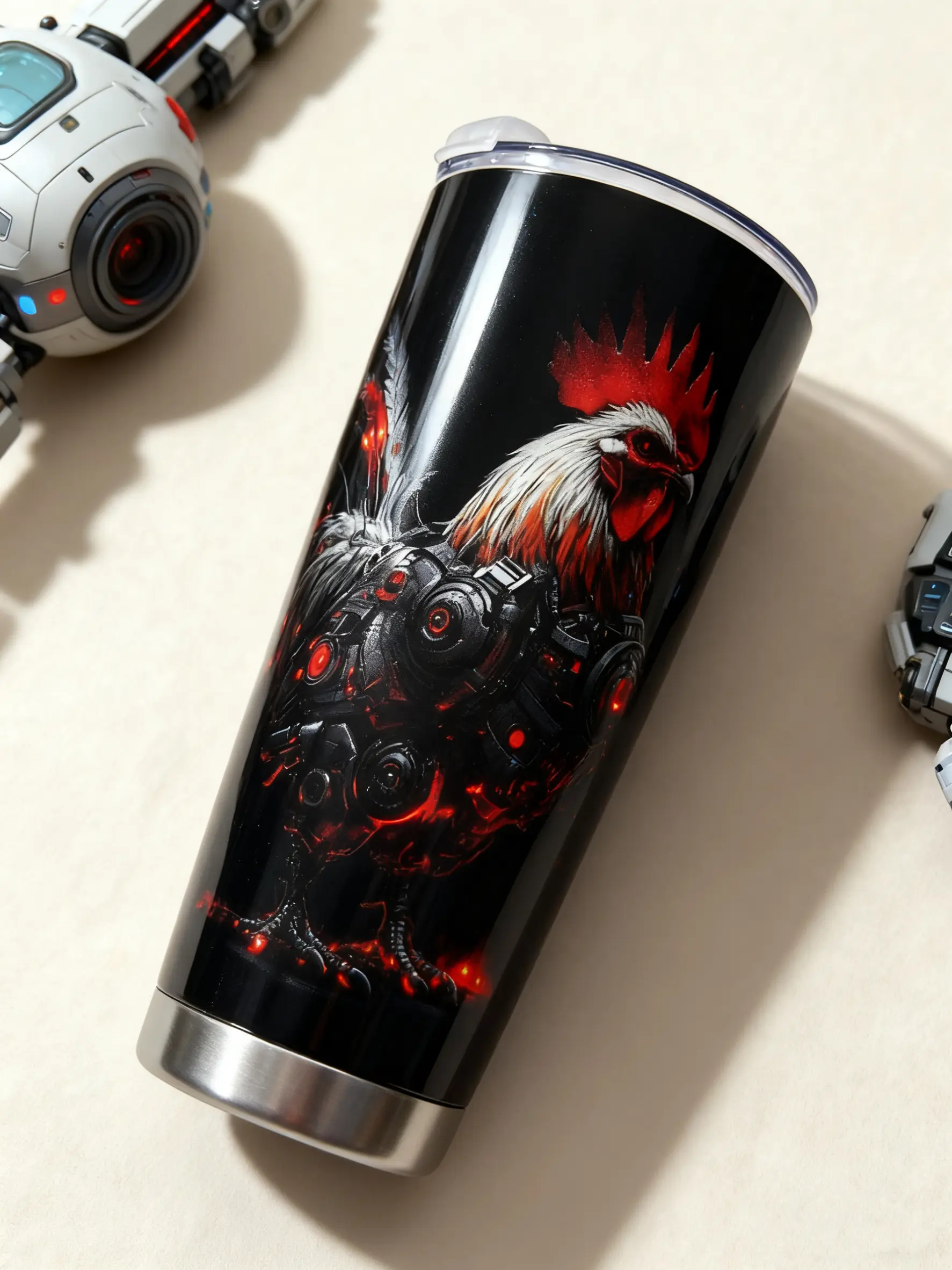 Cyberpunk Rooster Tumbler 20oz Insulated Stainless Steel Travel Mug with Secure Lid 590ml Capacity Stylish Drinkware for Daily Use Portable Water Bottle Fun & Functional Design for Car Cup Holders