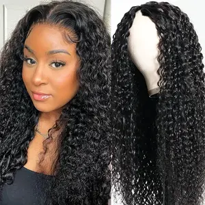 [V Part Wig]  Gabrielle Hair 16-30 Inch Kinky Curly V Part Human Hair Wig No Sew In No Glue Natural Color Deep Curly Drawstring Glueless Wig For Beginner Friendly
