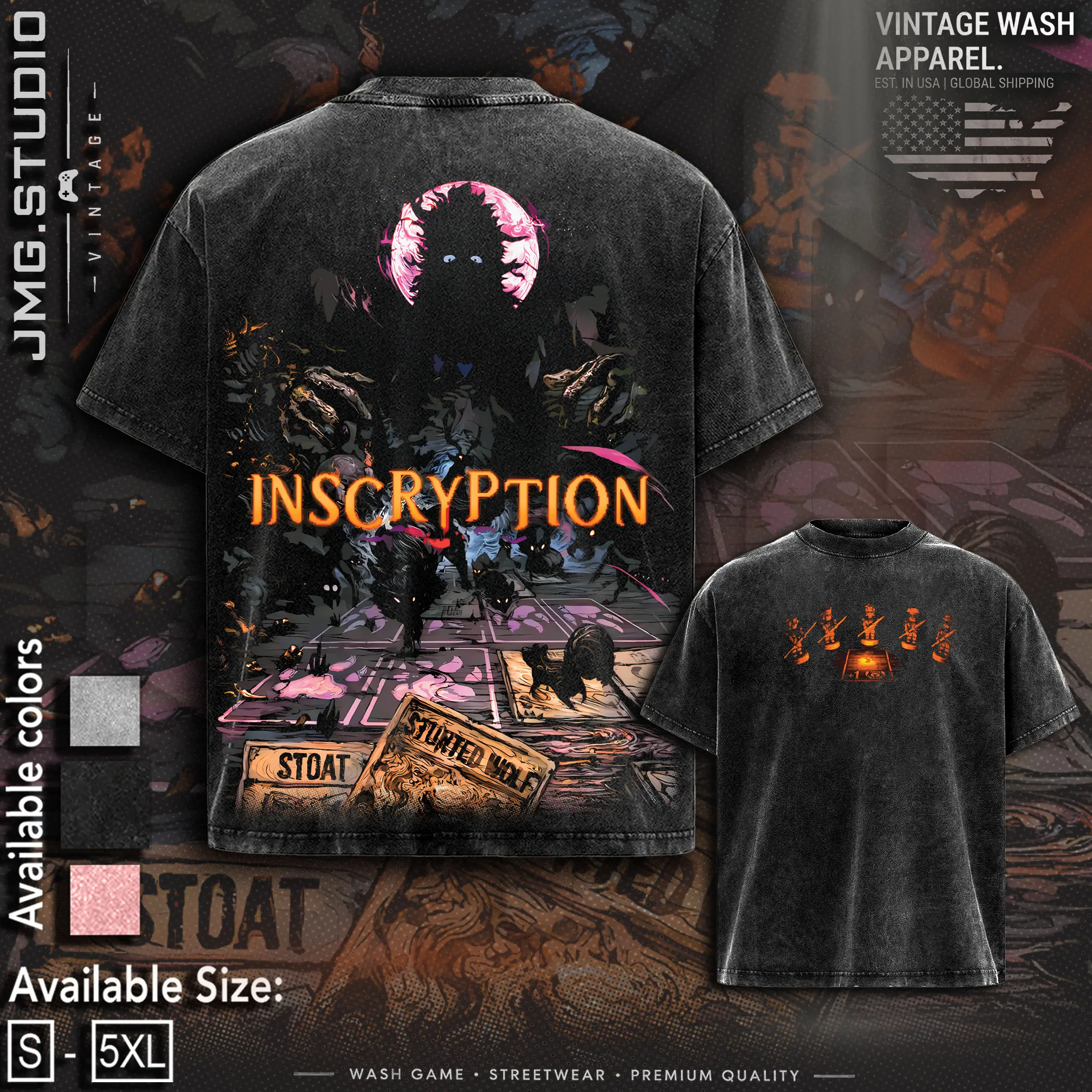 Inscryption Game graphic v2 Washed Tshirts,Tank Top, Sweatshirt, Hoodie Gift For Gamer, apparel Menswear Top Casual, Gaming Top graphic t-shirts print back fan gamer Fabric Seamless Menswear