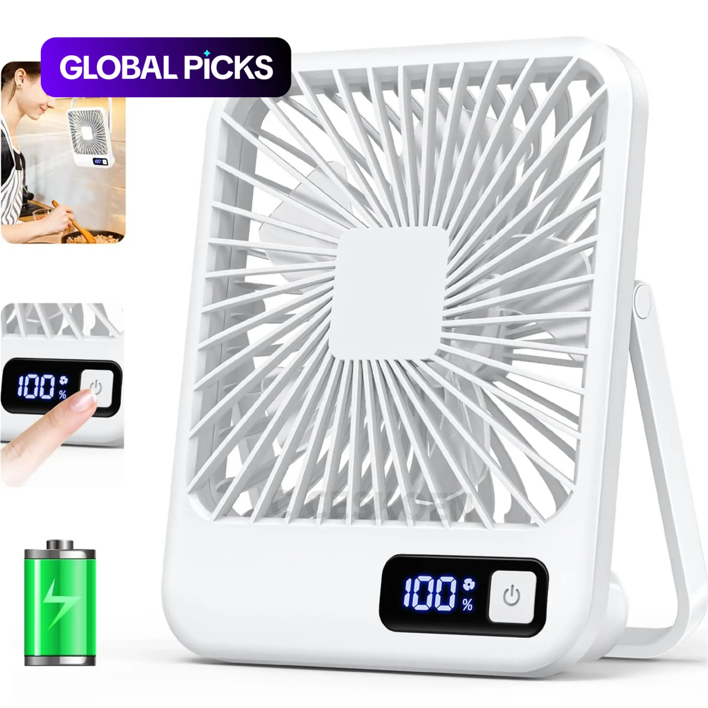 Small Desk Fan, Portable USB Rechargeable, Mini Tilt Folding Design with LCD Display, Silent Strong Wind, 5 Speed Modes, for Home, Office, Travel & Camping #GLOBAL PICKS