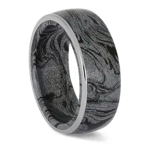 Cobaltium Blue & Black Mokume Ring with Titanium Edge