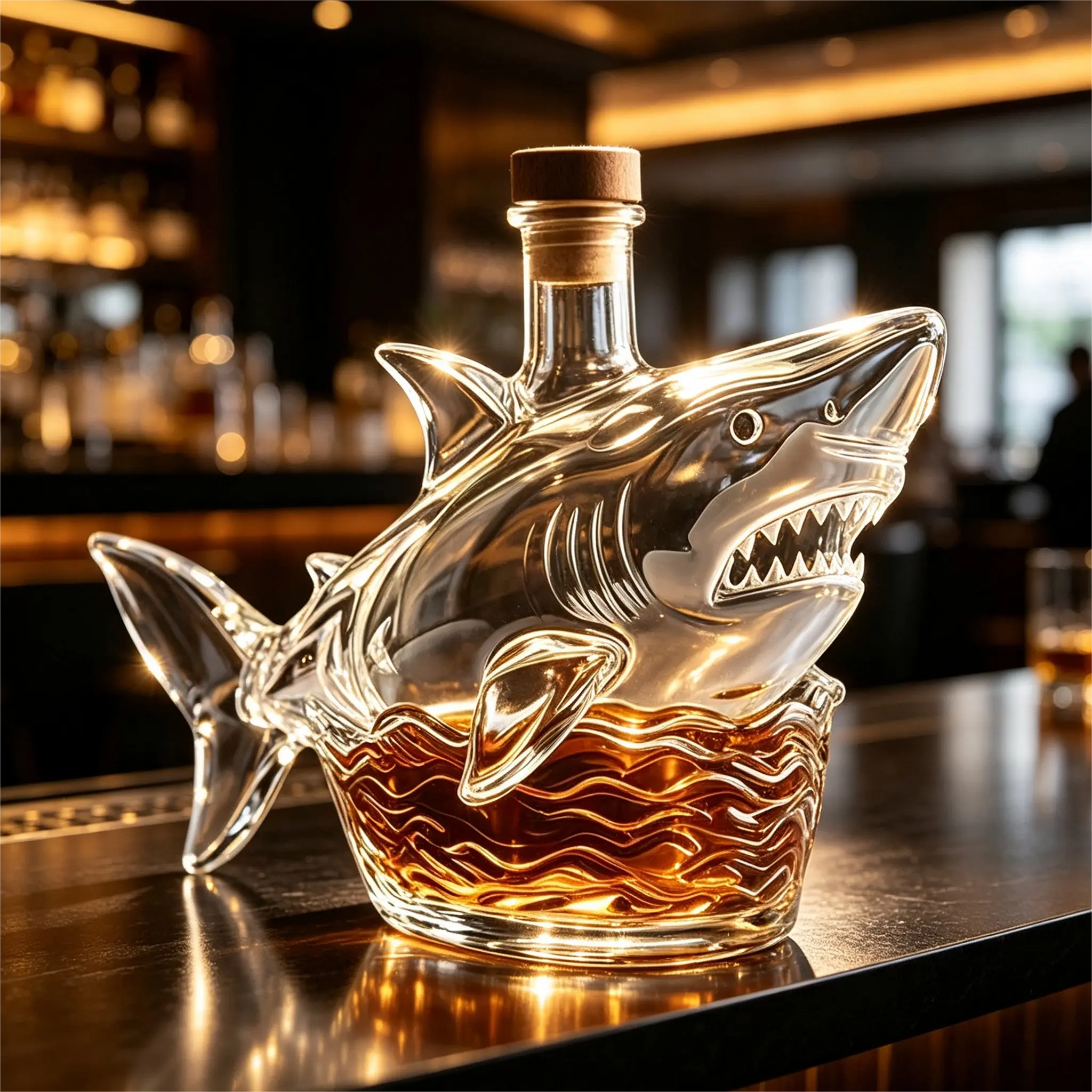 Shark Design Glass Decanter with Unique Shape and Clear Material for Liquor Storage and Display