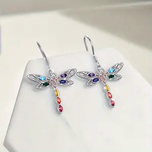 Dragonfly Dangle Earrings For Women Sterling Silver Celtic Knot Dragonfly 7 Chakra Irish Jewelery Gifts (dragonfly 7 Chakra Earrings)