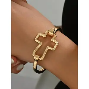 Women's Cute Cross Design Bangle Bracelet, Cross Charm Bangle, Fashion Jewelry for Party, Daily Clothing Decor, Trendy All-match & Exquisite Jewelry for Birthday Gift, Trendy Bangles
