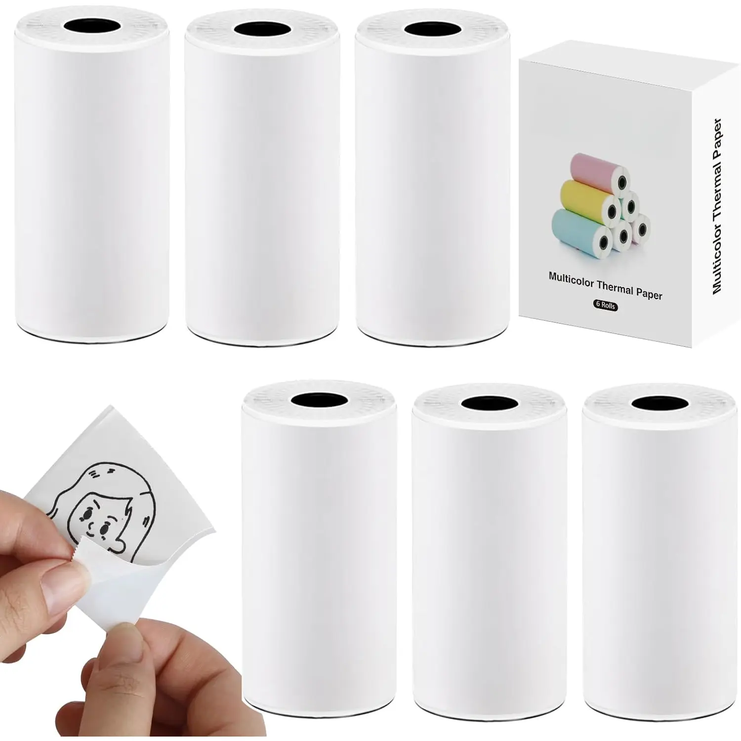 Mini Photo Printer Sticker M02/T02 - 6 Rolls Mini Printer Sticker Thermal Paper Compatible 53x28mm White Self-Adhesive Paper