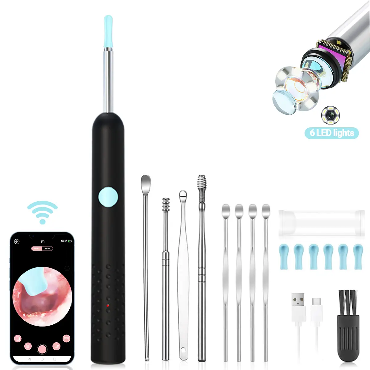 Ear Wax Removal Kit with Camera – 1080P HD Ear Cleaner with 6 Tips – Ear Wax Remover Otoscope for iOS & Android – Safe Canal Cleaning Tool waterproof