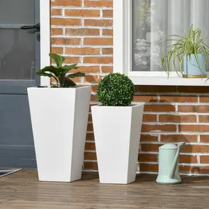 2-Pack Outdoor Planter Set, Flower Pots with Drainage Holes, Durable & Stackable Plant Pot, 22in & 18in, for Porch, Entryway, Patio, Yard, Garden, White