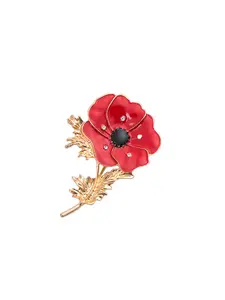 Poppy Flower Corsage, Fashion Painted Enamel Brooch, Flower Rhinestone Brooch, Clothing Brooch