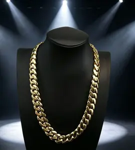 M2-9029 Gold Color Chunky Chain Necklace for Men and Women