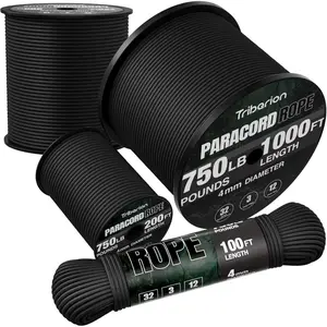 Paracord 750 lbs - 1000 ft/500 ft/200 ft/100 ft 5/ 32inch Parachute Cord 4mm 12-strand Paracord - Heavy-duty cord, suitable for survival, camping equipment, life-saving bracelets, clothesline