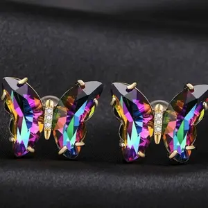 New Absolutely Gorgeous Stunning Oil Spill Butterfly Crystal Rhinestone Stud Earrings