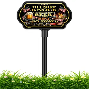 Funny No Soliciting Sign for House and Yard with 37" Adjustable Metal Stake, Heavy Duty 40 Mil Aluminum Do Not Knock Signs for Home, Weatherproof Outdoor Sign for Wall, Fence or Lawn Display
