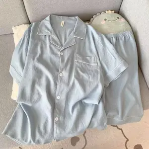 Men's Luxury New Pajama Set Solid Color Short Sleeve Lapel Top And Elastic Shorts Plus Size Pajamas Summer Loungewear Sleepwear