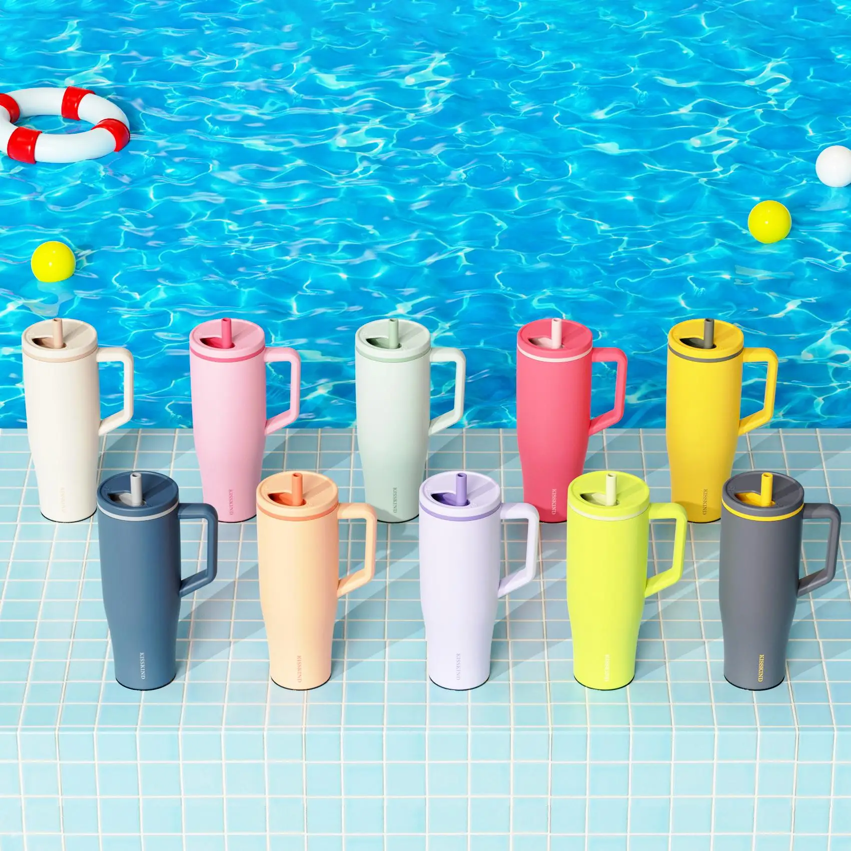 KISSKIND 40oz Stainless Steel Vacuum Flask, Leakproof Insulated Tumbler with Lid & Straw & Handle, Travel Accessories, Drinking Cup for Home Office Sc