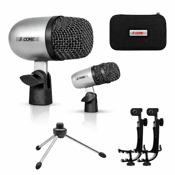 5 Core Professional Metal Condenser Instrument Microphone Kit - Conga, Snare, Tom Set, XLR Cardioid, Noise-Reducing, High-Quality Audio for Recording