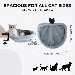 Cat Desk Hammock Bed - Rotating Cat Bed forDesk or Table,Upgraded Clamp with SpongePad, Holds Up to 45LBS, Soft & Sturdy CatNest for indoor Cats machine washable
