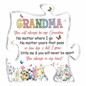 Grandma Puzzle Shaped Acrylic Ornament, Flower & Butterfly Pattern Grandma Birthday Gift, Creative Gift Ideas for Grandma, Home Decor, Signs, Home Decoration