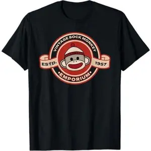 Vintage Sock Monkey Emporium Logo Emblem Sock Monkey T-Shirt