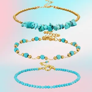 Handcrafted Bohemian Turquoise Beaded Bracelet Set Natural Gemstone Titanium Steel Adjustable Wrap Bracelet Ins Fashion